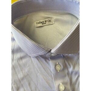 Collars & Co Dress Polo Shirt M Purple Plaid Gingham Short Sleeve Spread Golf